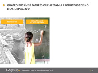| 13©EloGroup| Todos os direitos reservados 2015
QUATRO POSSÍVEIS FATORES QUE AFETAM A PRODUTIVIDADE NO
BRASIL (IPEA, 2014)
TECNOLOGIA
QUALIFICAÇÃO
DA MÃO DE OBRA
 