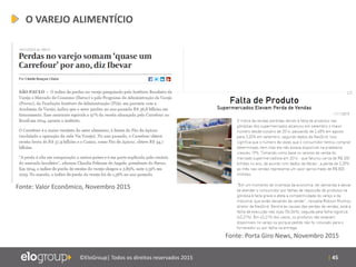 | 45©EloGroup| Todos os direitos reservados 2015
O VAREJO ALIMENTÍCIO
Fonte: Valor Econômico, Novembro 2015
Fonte: Porta Giro News, Novembro 2015
 