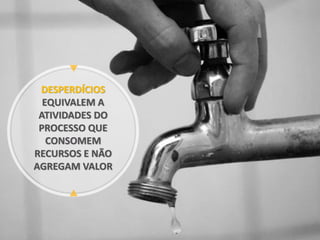 DESPERDÍCIOS
EQUIVALEM A
ATIVIDADES DO
PROCESSO QUE
CONSOMEM
RECURSOS E NÃO
AGREGAM VALOR
 