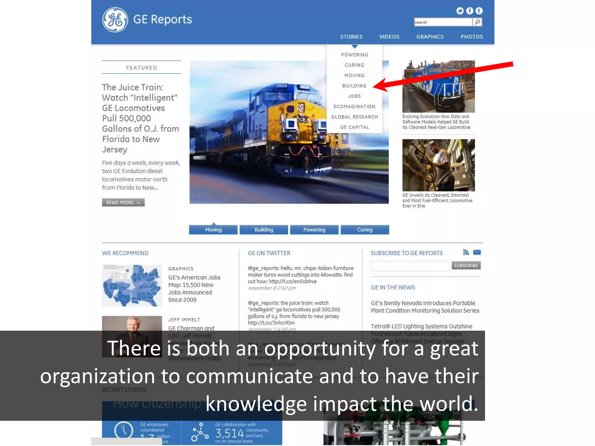 There is both an opportunity for a great
organization to communicate and to have their
                  knowledge impact the world.
 