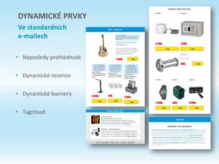 • Naposledy prohlédnuté
• Dynamické recenze
• Dynamické bannery
• Tagcloud
DYNAMICKÉ PRVKY
Ve standardních
e-mailech
 