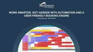 WORK SMARTER, NOT HARDER WITH AUTOMATION AND A
USER-FRIENDLY BOOKING ENGINE
Presented by: Jeff Hebrink
 