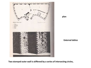 plan
External lattice
Two storeyed outer wall is stiffened by a series of intersecting circles,
 