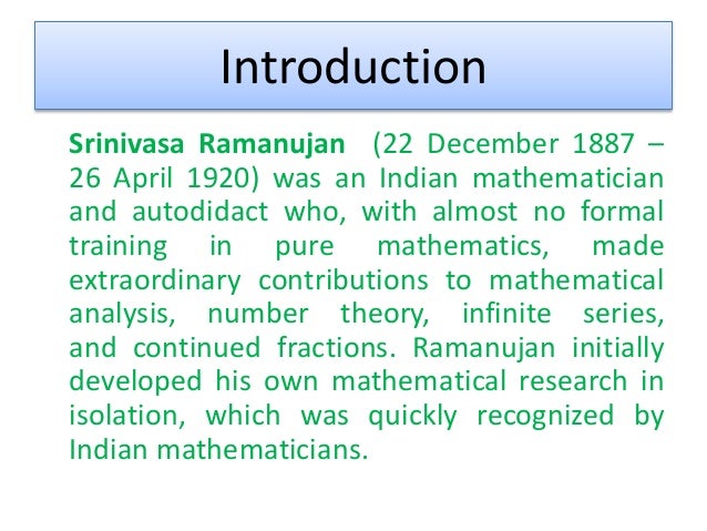 Essay on Srinivasa Ramanujan - Words