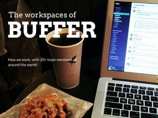 The workspaces of 
BUFFER 
How we work, with 20+ team members all 
around the world! 
 