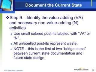 Document the Current State
Step 9 – Identify the value-adding (VA)
and necessary non-value-adding (N)
activities





...