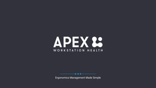 1 | APEX Workstation Health | 2019
Ergonomics Management Made Simple
 