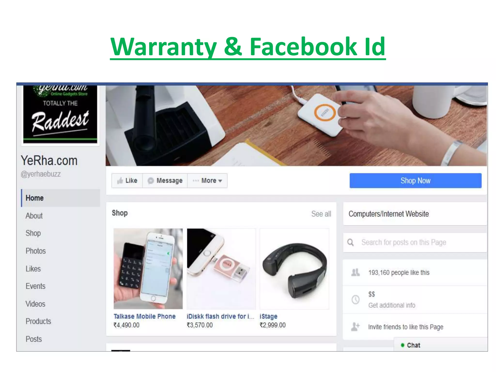 Warranty & Facebook Id
 