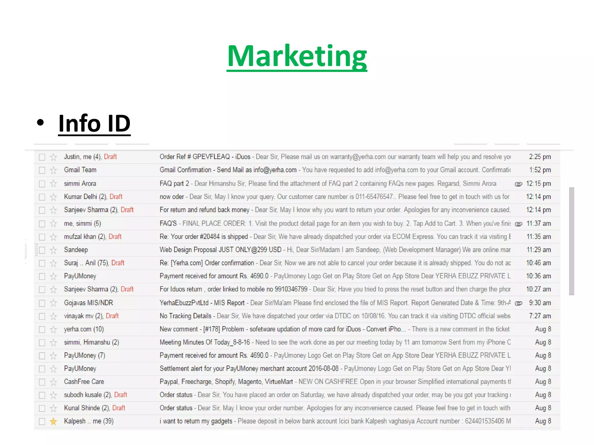 Marketing
• Info ID
 