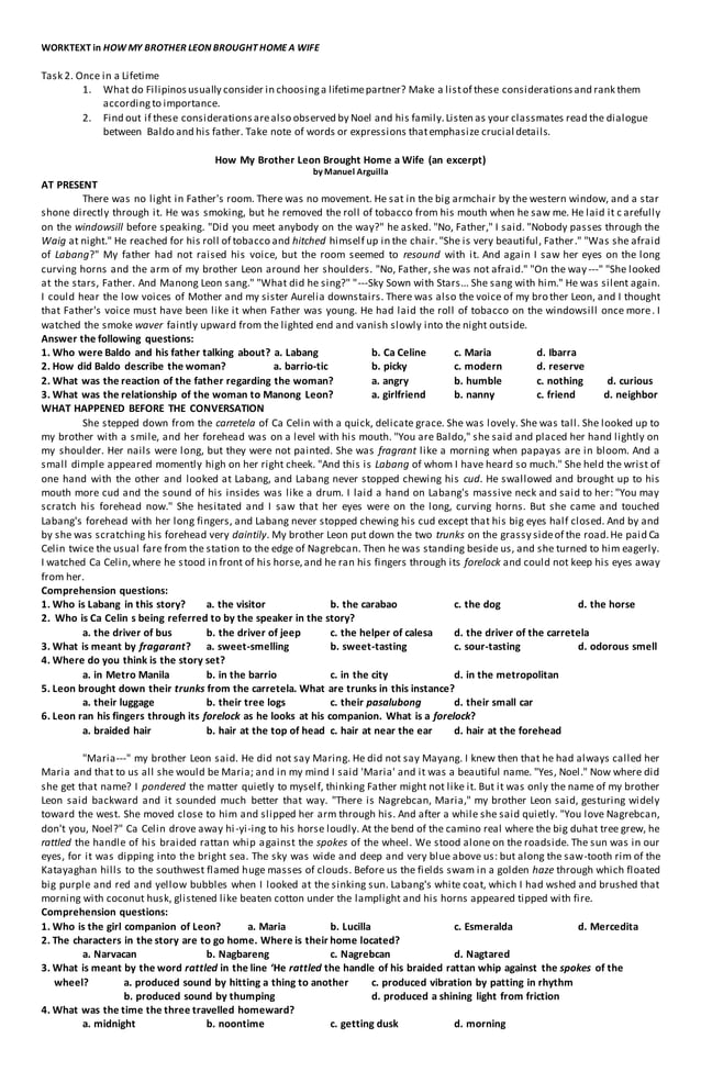 Worktext in how my brother leon brought home a wife | DOC