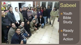 SabeelFridayEcumenical liberation theology organisationStarted in 1990’sThree aims:Justice by nonviolent resistance : occupation is evilMuslim-Christian reconciliation : Palestinians are one peopleJust and durable peaceYouth programmeWeekly bible study translated into actionChristian project, but Muslims work with usJoint action better than inter-faith dialogue