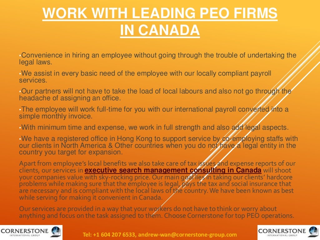 Work With Leading Peo Firms In Canada