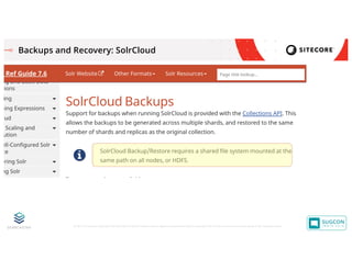 © 2001-2019 Sitecore Corporation A/S. Sitecore® and Own the Experience® are registered trademarks of Sitecore Corporation A/S. All other brand names are the property of their respective owners.
Backups and Recovery: SolrCloud
 