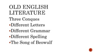 Three Conques
Different Letters
Different Grammar
Different Spelling
The Song of Beowulf
 