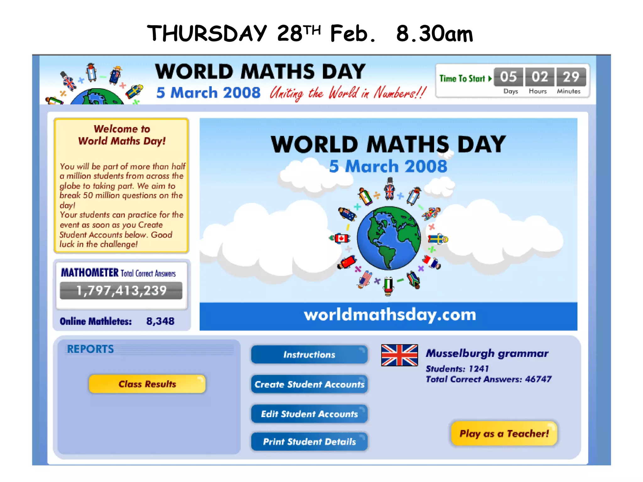 THURSDAY 28 TH  Feb.  8.30am 