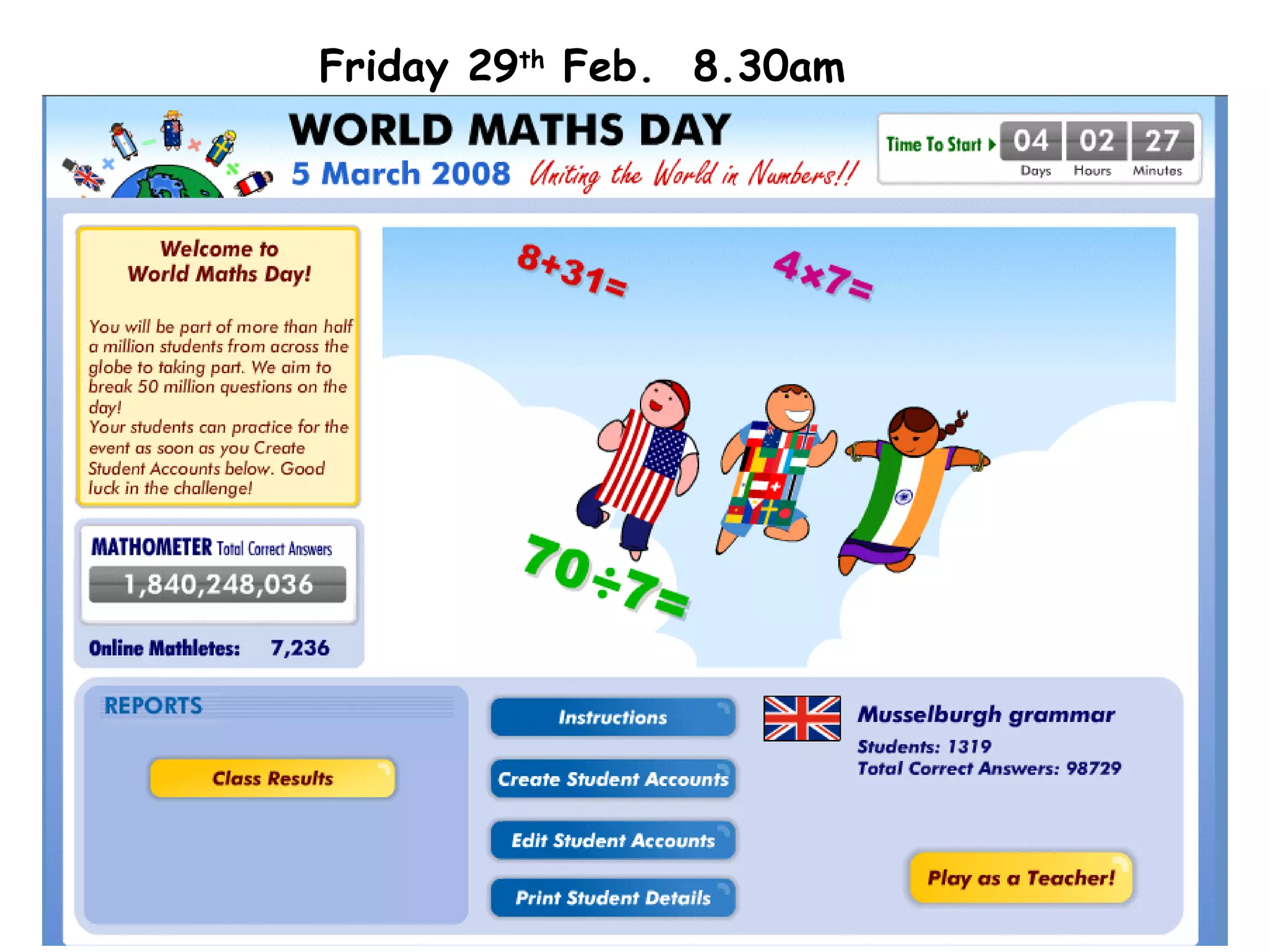 Friday 29 th  Feb.  8.30am 