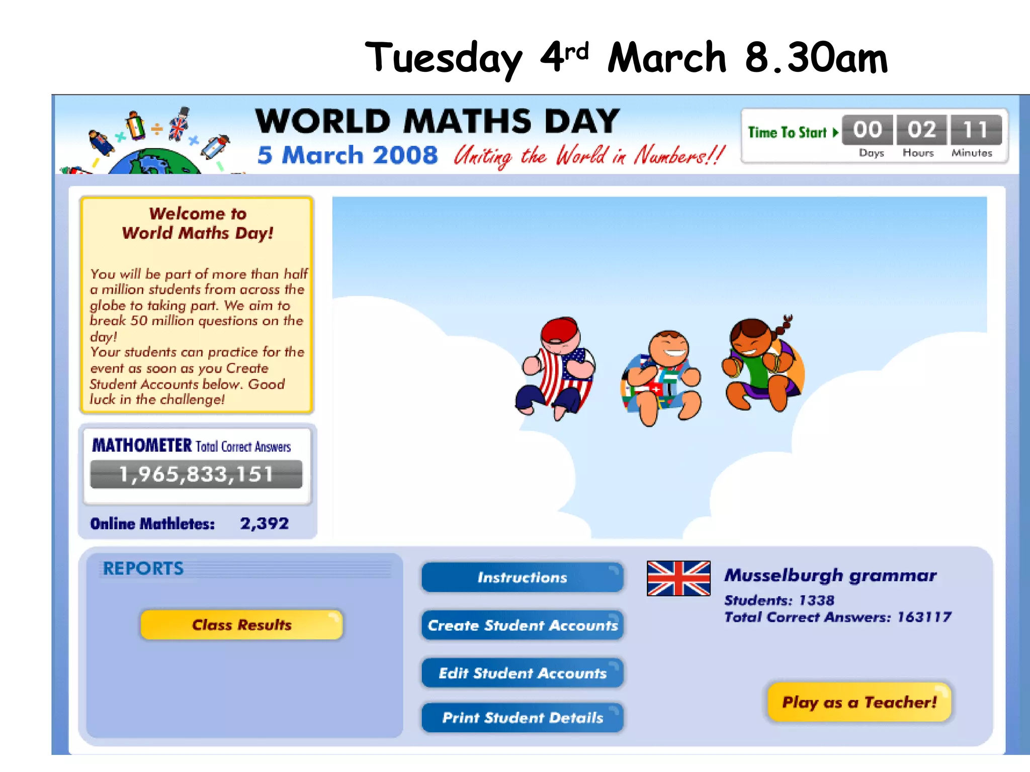 Tuesday 4 rd  March 8.30am 