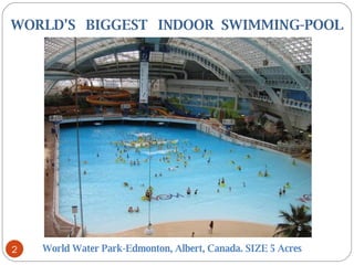 WORLD'S      BIGGEST   INDOOR  SWIMMING-POOL World Water Park-Edmonton, Albert, Canada. SIZE 5 Acres       