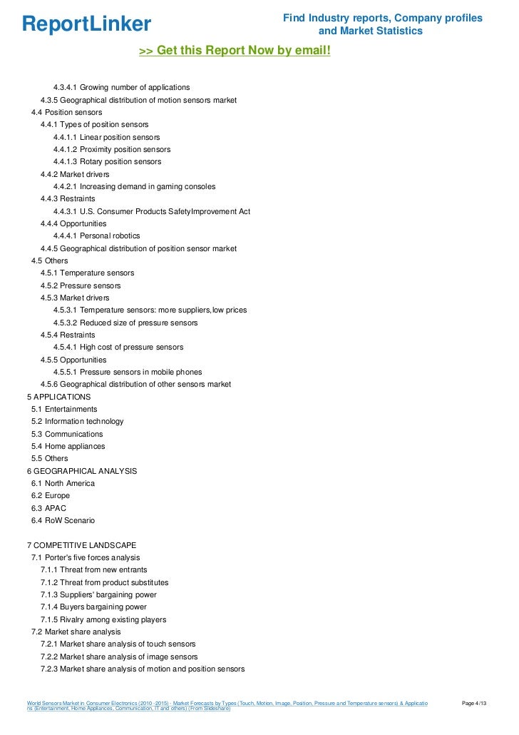 World Sensors Market in Consumer Electronics (2010 2015) Market
