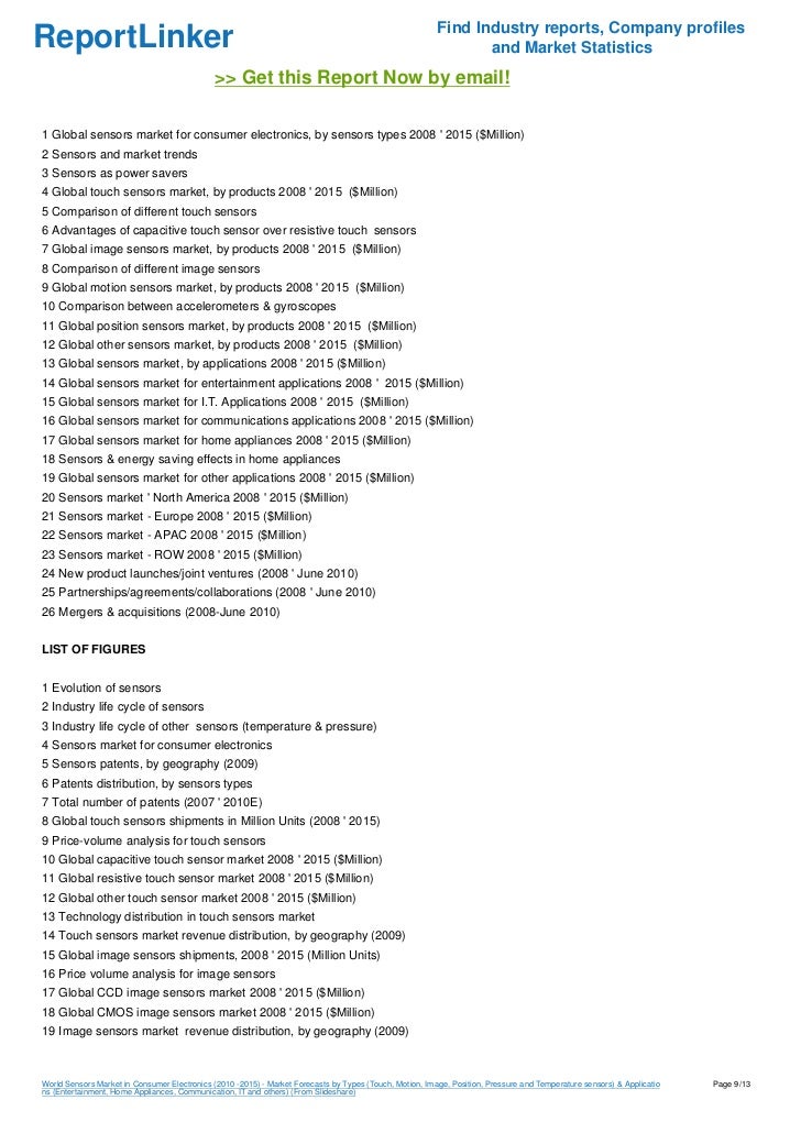 World Sensors Market in Consumer Electronics (2010 2015) Market