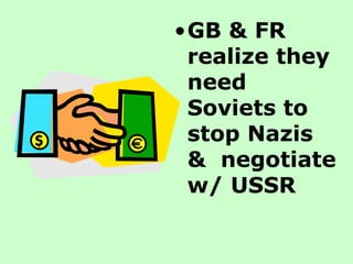 GB & FR realize they need Soviets to stop Nazis &  negotiate w/ USSR   