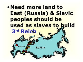 Need more land to  East (Russia) & Slavic peoples should be used as slaves to build  3 rd  Reich   