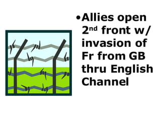 Allies open 2 nd  front w/ invasion of Fr from GB thru English Channel  