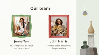 John Harris
Jenna Tan
Our team
You can speak a bit about
this person here
You can speak a bit about
this person here
 