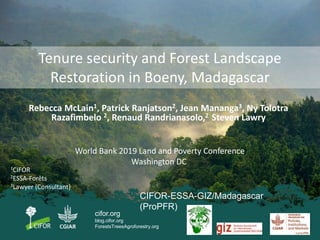 cifor.org
blog.cifor.org
ForestsTreesAgroforestry.org
Tenure security and Forest Landscape
Restoration in Boeny, Madagasca...