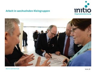 World Café Methode Seite 20
Arbeit in wechselnden Kleingruppen
 