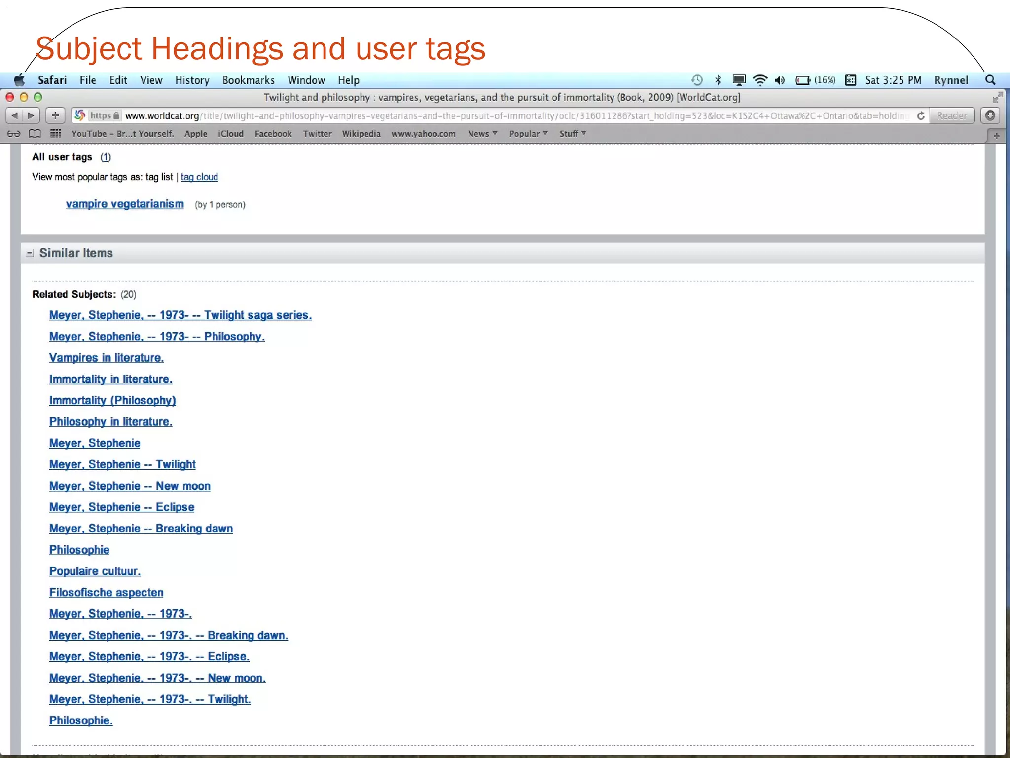 Subject Headings and user tags
 