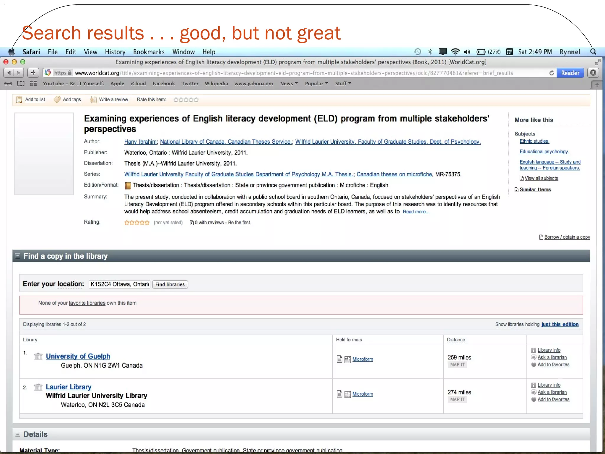 Search results . . . good, but not great
 