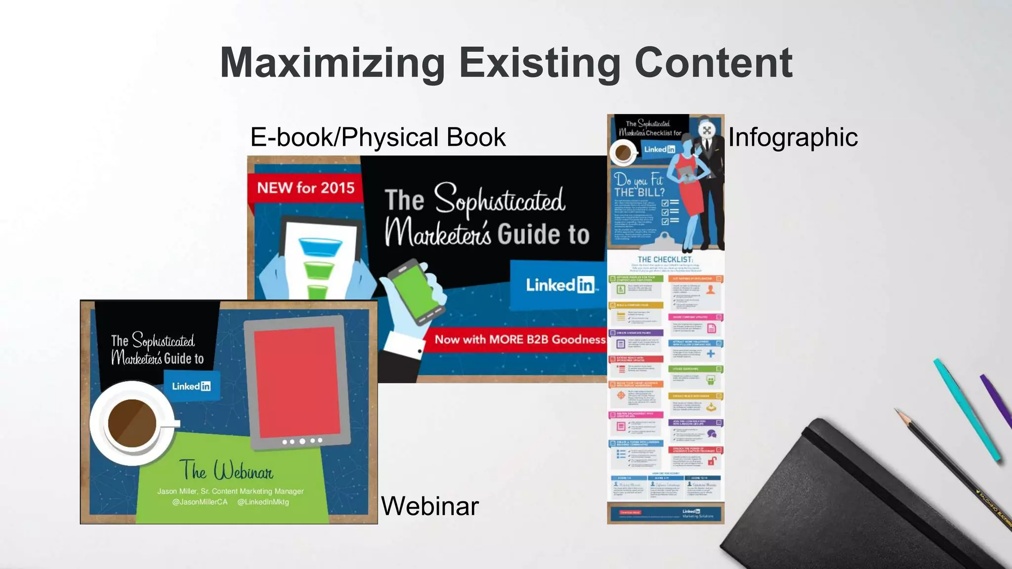 Maximizing Existing Content
E-book/Physical Book
Webinar
Infographic
 