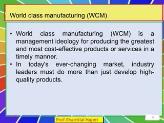 World Class Manufacturing World Class Manufacturing (WCM) is a process  which integrates the standalone processes of JIT, TPM, TQM, Lean  Manufacturing, - ppt download