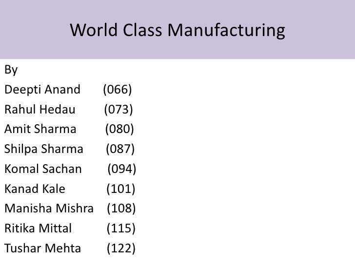World Class Manufacturing Wcm