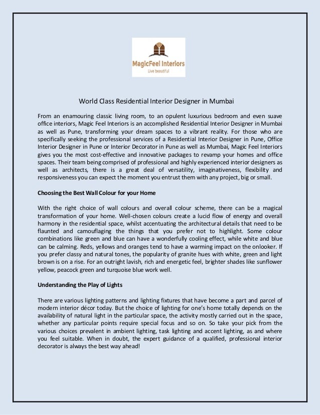 World Class Residential Interior Designer In Mumbai