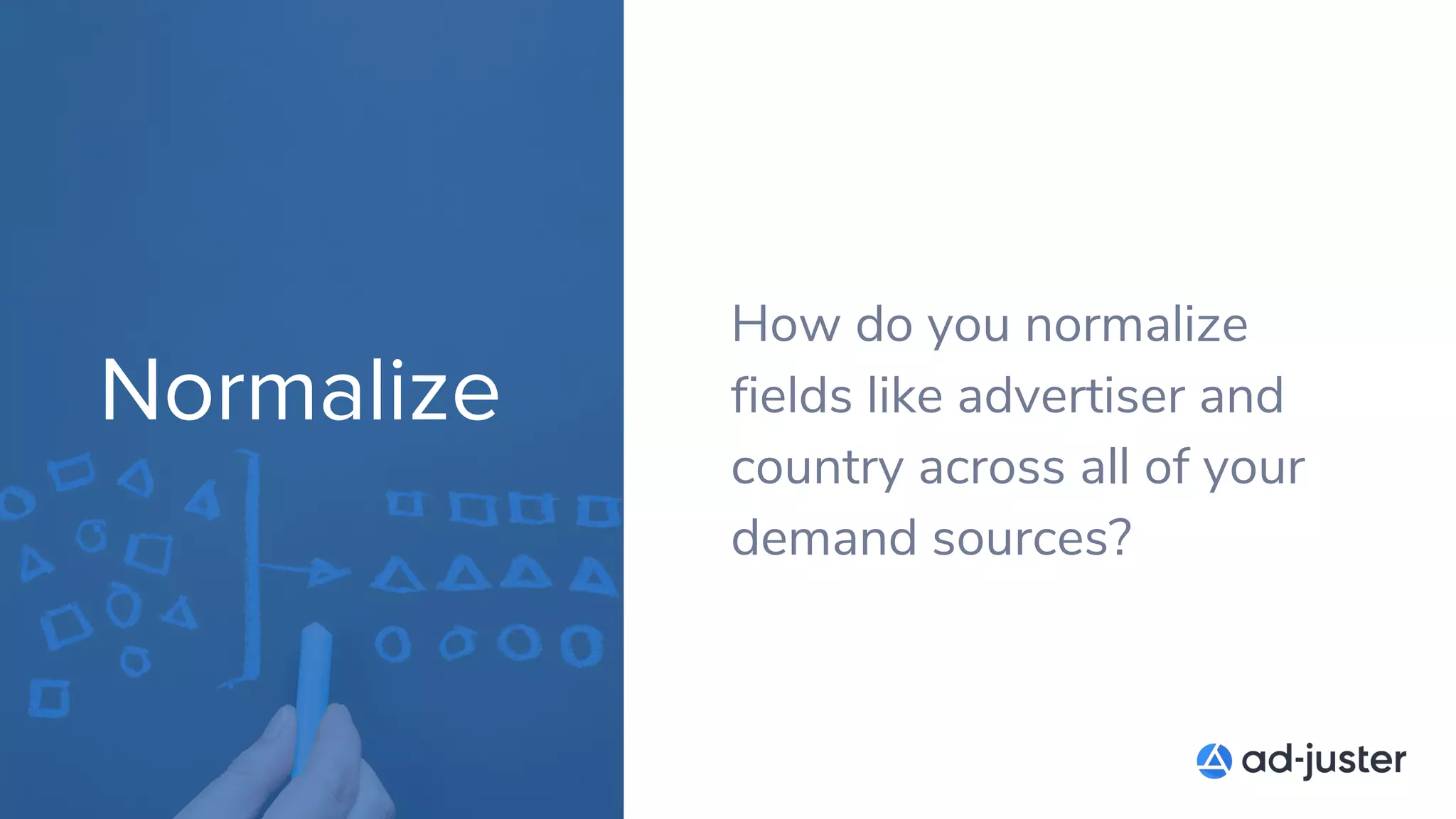 Normalize
How do you normalize
fields like advertiser and
country across all of your
demand sources?
