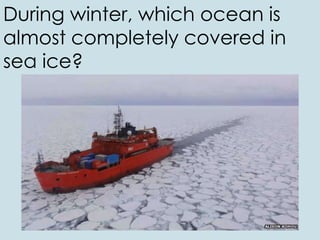 During winter, which ocean is
almost completely covered in
sea ice?
 