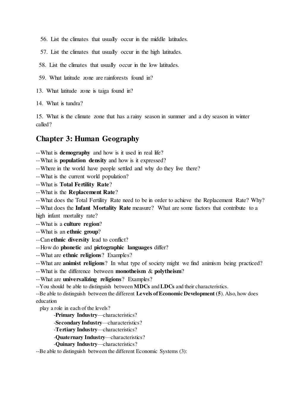 World geography exam 1 study guide