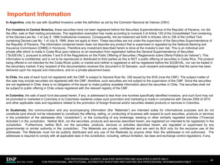 Important Information
45
In Argentina, only for use with Qualified Investors under the definition as set by the Comisión Nacional de Valores (CNV).
For investors in Central America, these securities have not been registered before the Securities Superintendence of the Republic of Panama, nor did
the offer, sale or their trading procedures. The registration exemption has made according to numeral 3 of Article 129 of the Consolidated Text containing
of the Decree-Law No. 1 of July 8, 1999 (institutional investors). Consequently, the tax treatment set forth in Articles 334 to 336 of the Unified Text
containing Decree-Law No. 1 of July 8, 1999, does not apply to them. These securities are not under the supervision of the Securities Superintendence of
the Republic of Panama. The information contained herein does not describe any product that is supervised or regulated by the National Banking and
Insurance Commission (CNBS) in Honduras. Therefore any investment described herein is done at the investor’s own risk. This is an individual and
private offer which is made in Costa Rica upon reliance on an exemption from registration before the General Superintendence of Securities
(“SUGEVAL”), pursuant to articles 7 and 8 of the Regulations on the Public Offering of Securities (“Reglamento sobre Oferta Pública de Valores”). This
information is confidential, and is not to be reproduced or distributed to third parties as this is NOT a public offering of securities in Costa Rica. The product
being offered is not intended for the Costa Rican public or market and neither is registered or will be registered before the SUGEVAL, nor can be traded in
the secondary market. If any recipient of this documentation receives this document in El Salvador, such recipient acknowledges that the same has been
delivered upon his request and instructions, and on a private placement basis.
In Chile, the sale of each fund not registered with the CMF is subject to General Rule No. 336 issued by the SVS (now the CMF). The subject matter of
this sale may include securities not registered with the CMF; therefore, such securities are not subject to the supervision of the CMF. Since the securities
are not registered in Chile, there is no obligation of the issuer to make publicly available information about the securities in Chile. The securities shall not
be subject to public offering in Chile unless registered with the relevant registry of the CMF.
In Colombia, the sale of each fund discussed herein, if any, is addressed to less than one hundred specifically identified investors, and such fund may not
be promoted or marketed in Colombia or to Colombian residents unless such promotion and marketing is made in compliance with Decree 2555 of 2010
and other applicable rules and regulations related to the promotion of foreign financial and/or securities related products or services in Colombia.
In Guatemala, this communication and any accompanying information (the “Materials”) are intended solely for informational purposes and do not
constitute (and should not be interpreted to constitute) the offering, selling, or conducting of business with respect to such securities, products or services
in the jurisdiction of the addressee (this “Jurisdiction”), or the conducting of any brokerage, banking or other similarly regulated activities (“Financial
Activities”) in the Jurisdiction. Neither BLK, nor the securities, products and services described herein, are registered (or intended to be registered) in the
Jurisdiction. Furthermore, neither BLK, nor the securities, products, services or activities described herein, are regulated or supervised by any
governmental or similar authority in the Jurisdiction. The Materials are private, confidential and are sent by BLK only for the exclusive use of the
addressee. The Materials must not be publicly distributed and any use of the Materials by anyone other than the addressee is not authorized. The
addressee is required to comply with all applicable laws in the Jurisdiction, including, without limitation, tax laws and exchange control regulations, if any.
FOR PROFESSIONAL CLIENTS, QUALIFIED INVESTORS AND QUALIFIED CLIENTS ONLY/
FOR PROFESSIONAL, INSTITUTIONAL, ACCREDITED INVESTORS AND EXISTING SEA PROFESSIONAL INTERMEDIARIES ONLY
AEM1023E/M-3162256-43/45
 