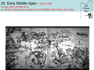 20. Early Middle Ages - 500 to 1000
Europe was a frontier land cut off from advanced civilizations in the Middle East, China, and India.

 