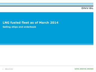DNV GL © 2013 SAFER, SMARTER, GREENERDNV GL © 2013
LNG fueled fleet as of March 2014
1
Sailing ships and orderbook
 