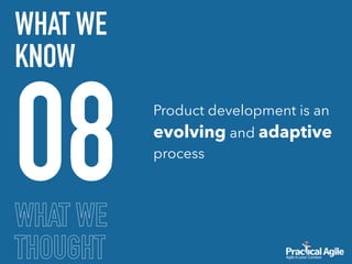 WHAT WE
THOUGHT
08
WHAT WE
KNOW
Product development is an
evolving and adaptive
process
 