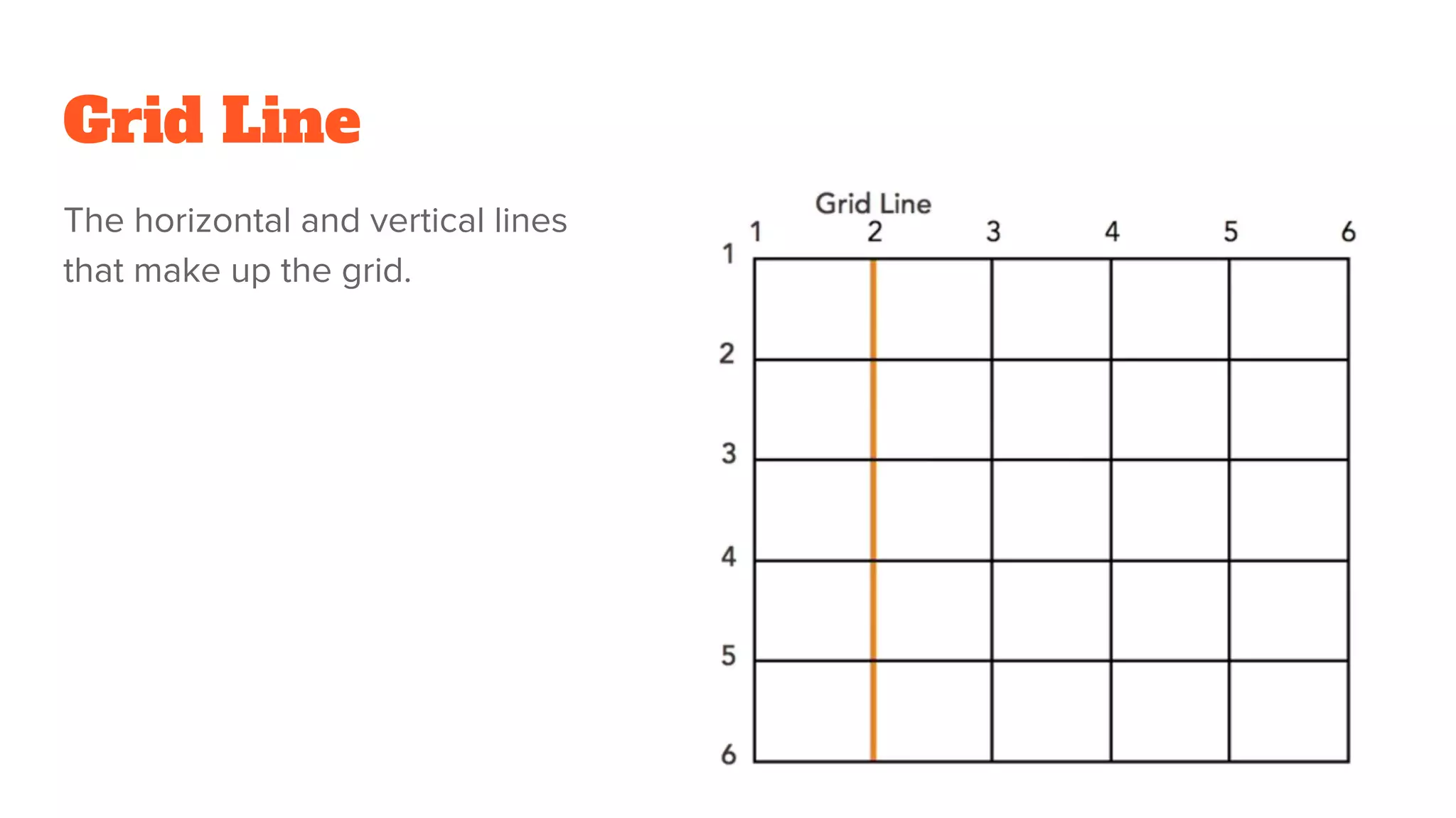 Grid Line
The horizontal and vertical lines
that make up the grid.
 