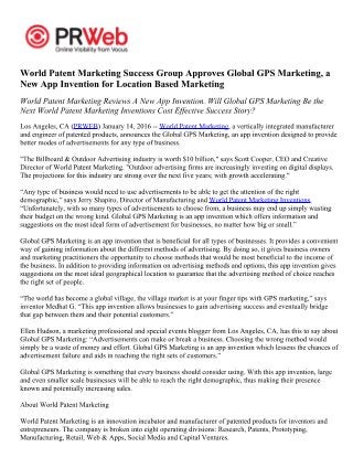 World patent marketing success group approves global gps marketing  13161595