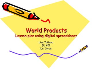 World Products Lesson plan using digital spreadsheet Lisa Taitano ED 451 Dr. Cyrus 