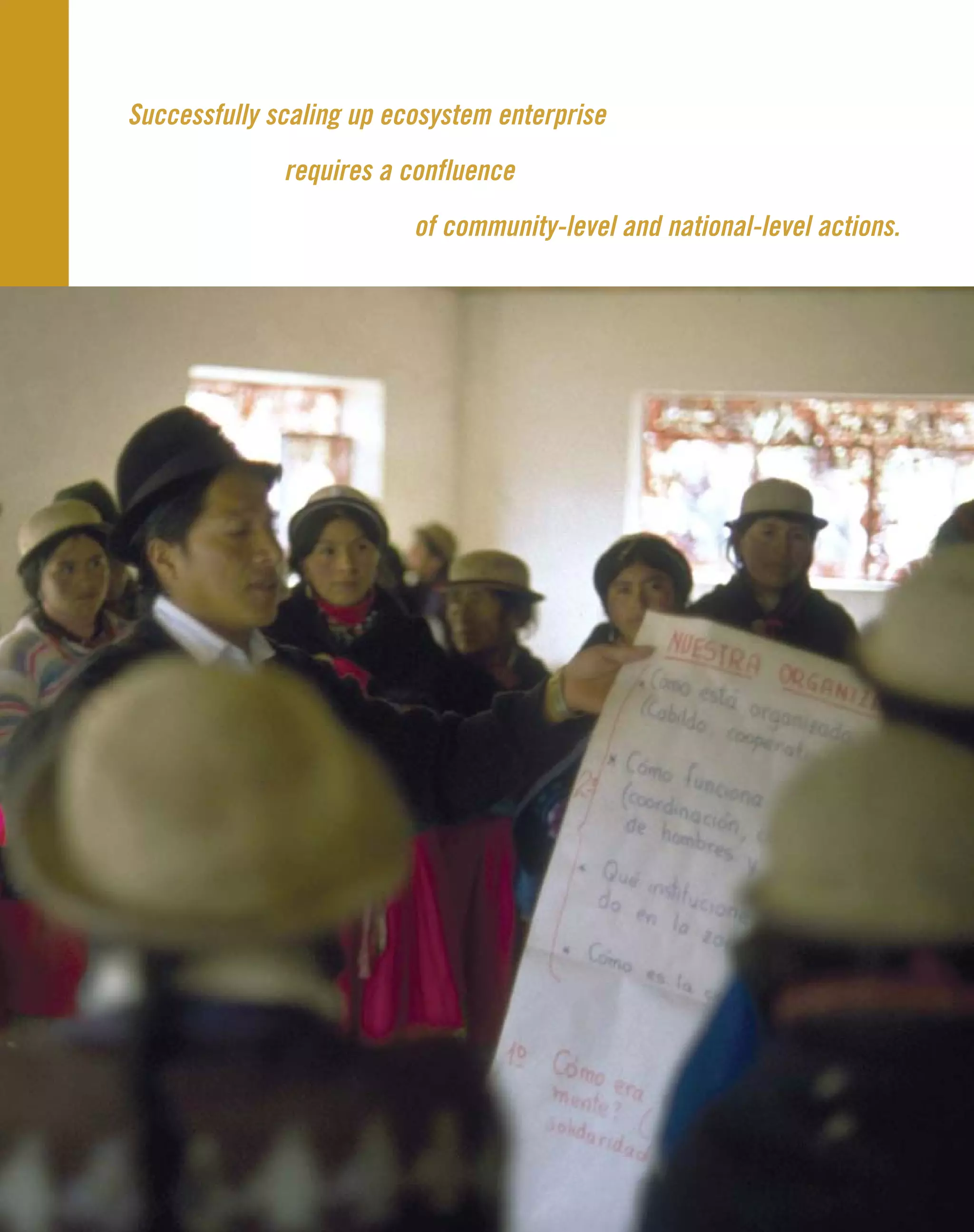 Successfully scaling up ecosystem enterprise
requires a confluence
of community-level and national-level actions.
 