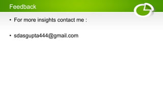 Feedback
• For more insights contact me :
• sdasgupta444@gmail.com
 