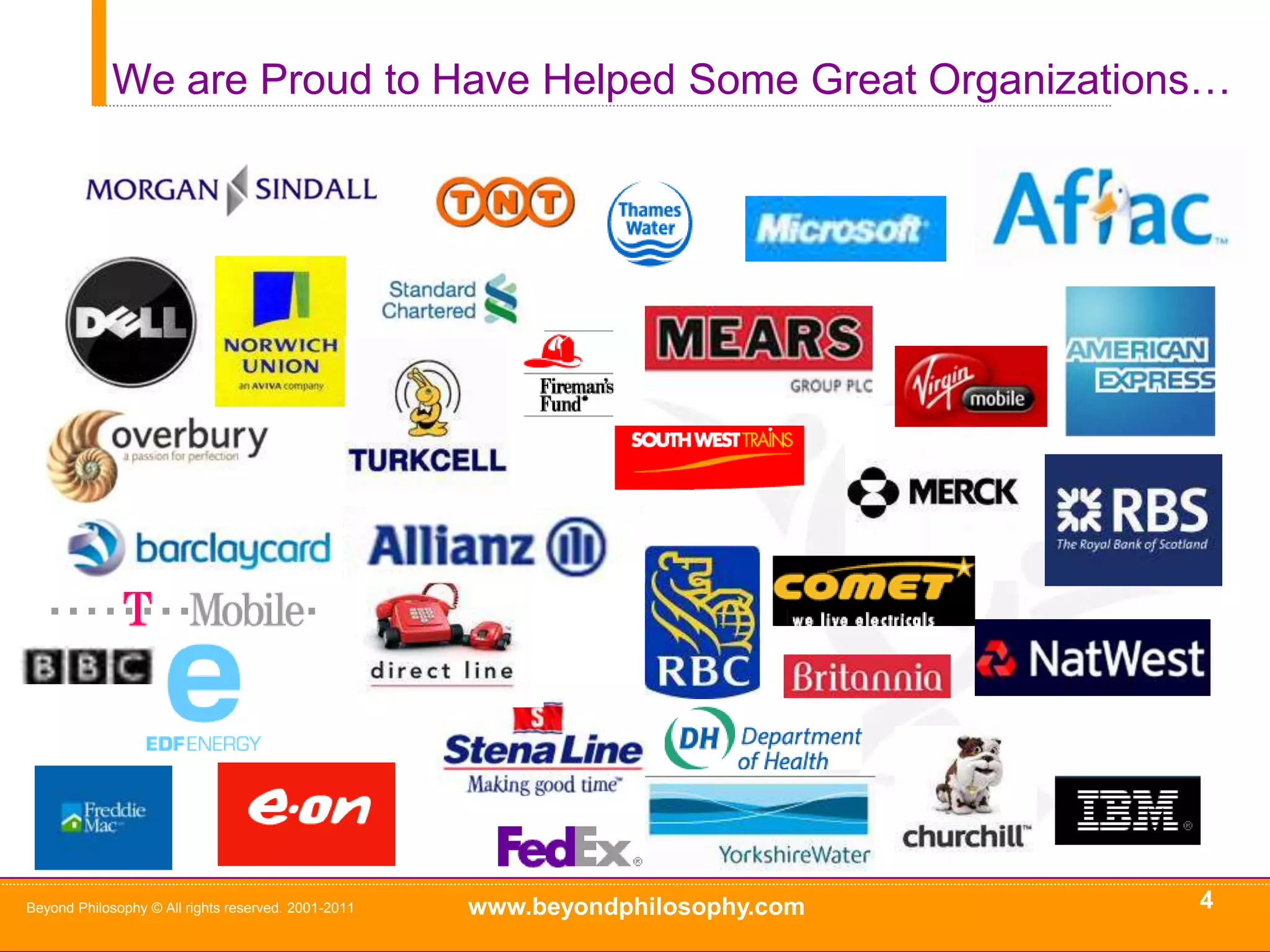 4We are Proud to Have Helped Some Great Organizations…Beyond Philosophy © All rights reserved. 2001-2011