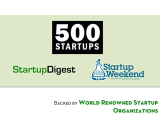 Backed by World Renowned Startup
                  Organizations
 
